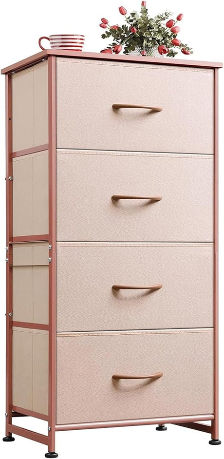 Dresser with 4 Drawers, Storage Tower, Organizer Unit, Fabric Dresser for Bedroom