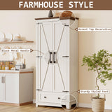 LUXOAK Farmhouse Kitchen Pantry Cabinet, 72" Tall Storage Cabinet with Adjustable Shelves & Barn Doors, Freestanding Kitchen Cupboard for Dining Room, Living Room, Barnwood+White