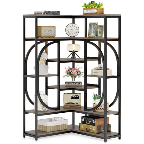 7-Shelf Corner Bookshelf, Large Modern Corner Bookcase, Tall L-Shaped Corner Shelf