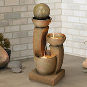 Curved Columns Modern Zen Outdoor Floor Water Fountain 31" High with LED Light