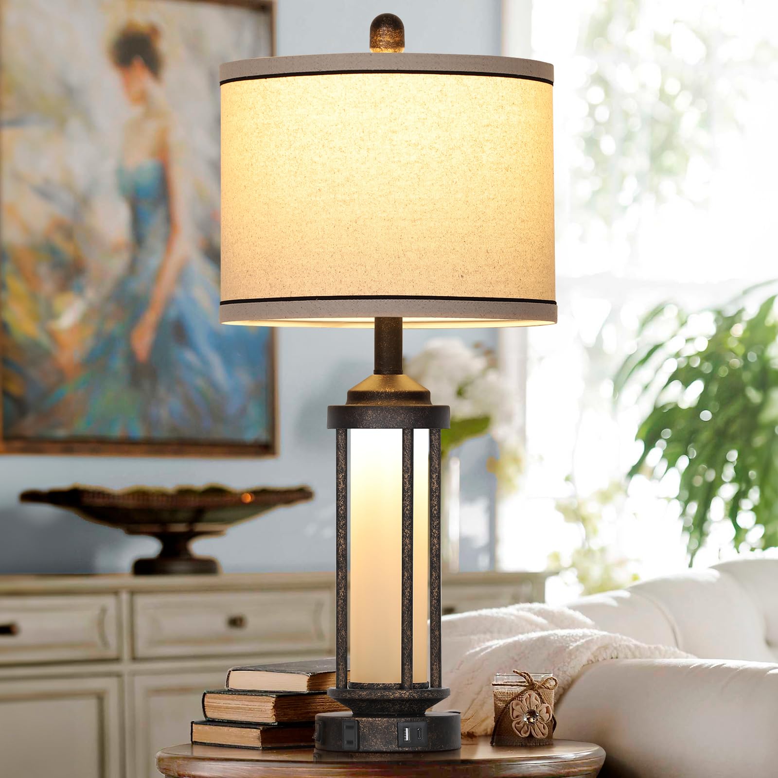 27" Farmhouse Industrial Table Lamps, Vintage Rustic Retro Beside Lamps