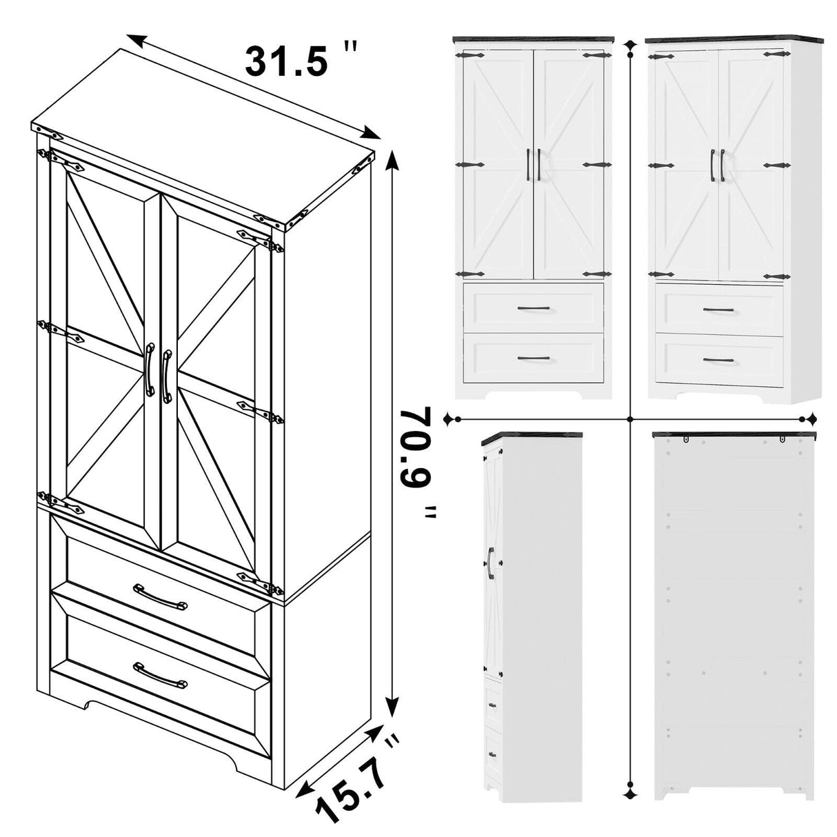 Generic Large Armoire Closet Modern Espresso 31.5"" Brown Wood 2-Door 2 Drawer