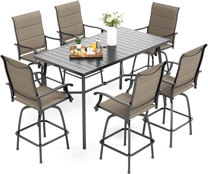Patio Bar Set of 7 with 1 Heavy Duty Metal Slat Bar Table