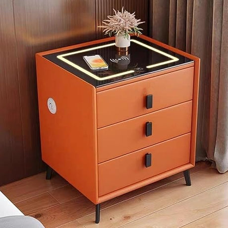 Nightstand with 3 Drawers, Side Tables Bedroom, Nightstand with Charging Station, Smart