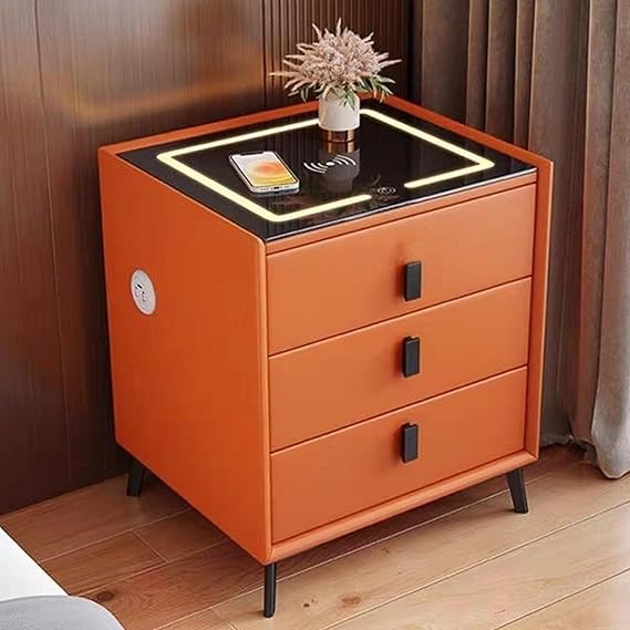 Nightstand with 3 Drawers, Side Tables Bedroom, Nightstand with Charging Station, Smart