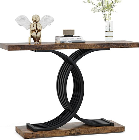 Console Table with Geometric Frame, 40 Inch Entryway Sofa Table Narrow Long,