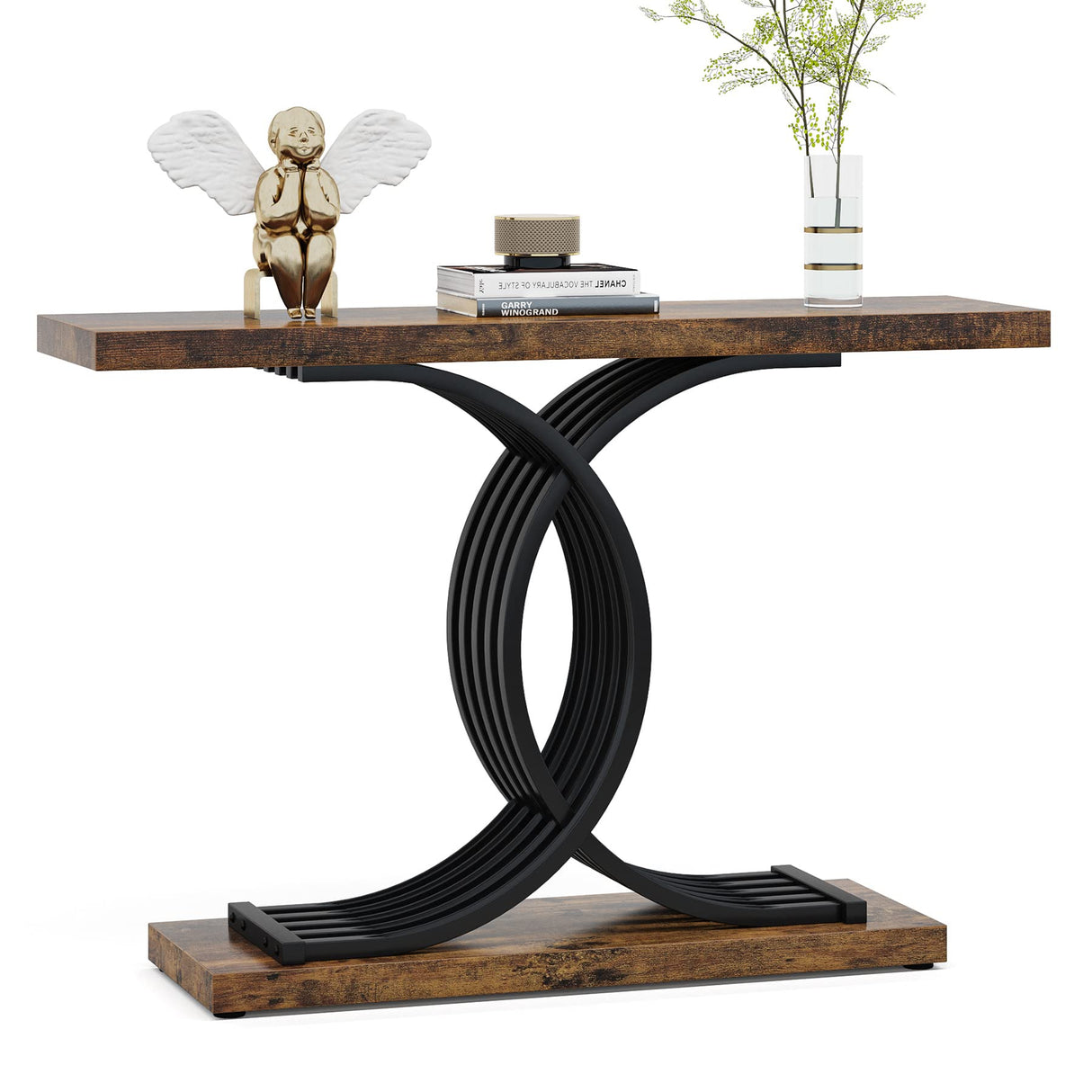 Console Table with Geometric Frame, 40 Inch Entryway Sofa Table Narrow Long,