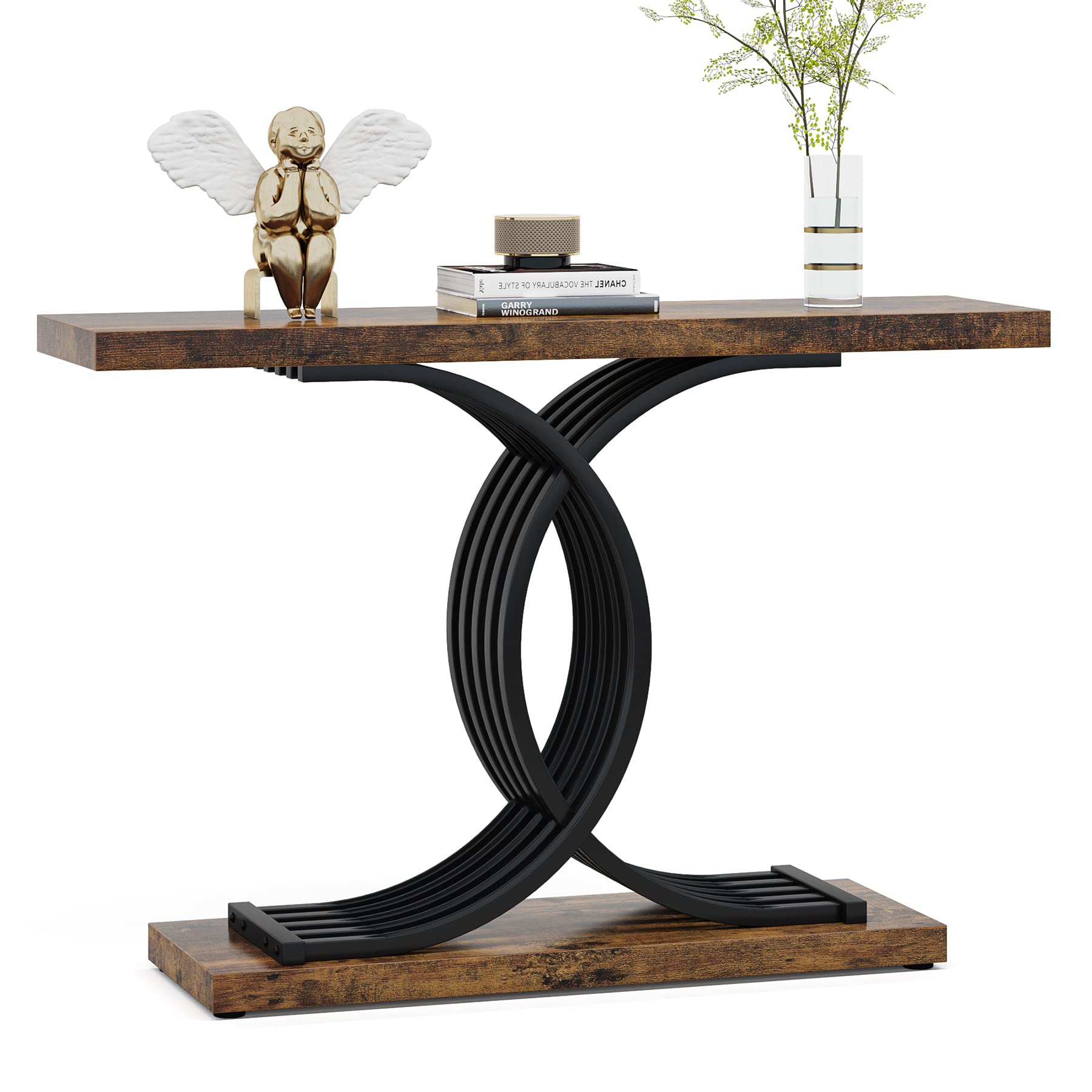 Console Table with Geometric Frame, 40 Inch Entryway Sofa Table Narrow Long,