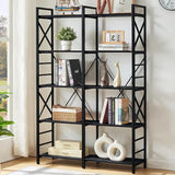 Book Shelf,Industrial Double Wide 5 Tier Bookshelf,Engineered Wood and Metal Bookcase