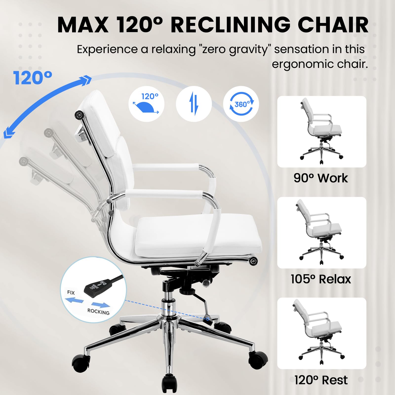 Ribbed Office Desk Chair Mid-Back Ergonomic Chair