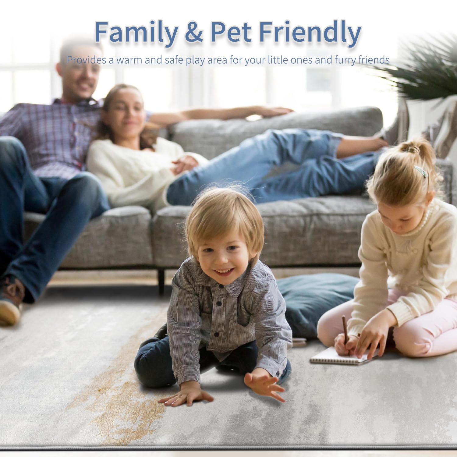 Enkor Area Rugs 9x12 Washable Non Slip Abstract Soft Rugs for Living Room Bedroom, Modern Mat for Kitchen Entryway Brown & White