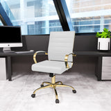 Mid-Back Ergonomic Office Chair - White Leather with Lumbar Support