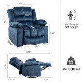 Recliner Chair Massage Rocker Swivel with Heated Modern Ergonomic 360 Degree Single