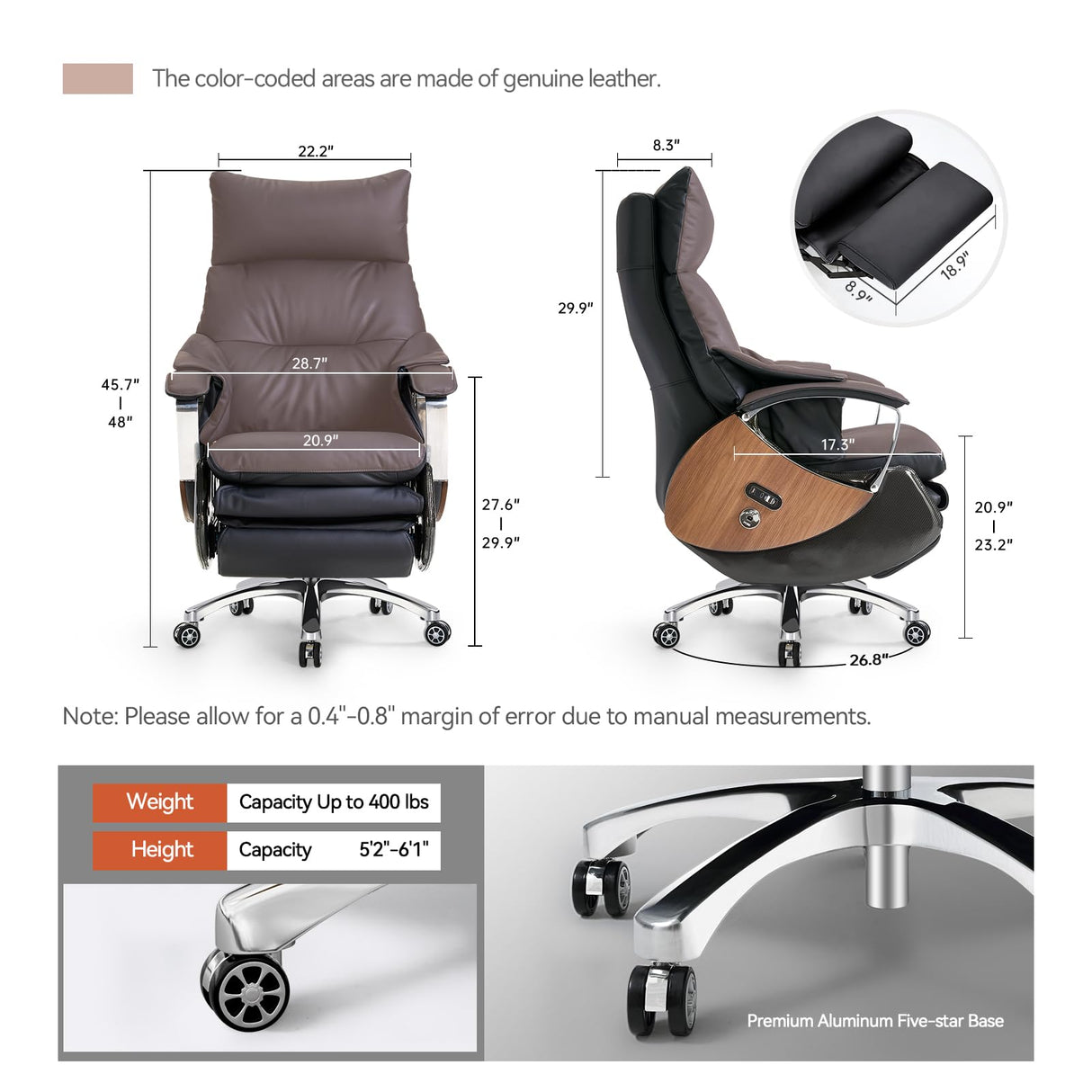 Ergonomic Office Chair with Footrest Electric Reclining Office Chair Big and Tall Executive