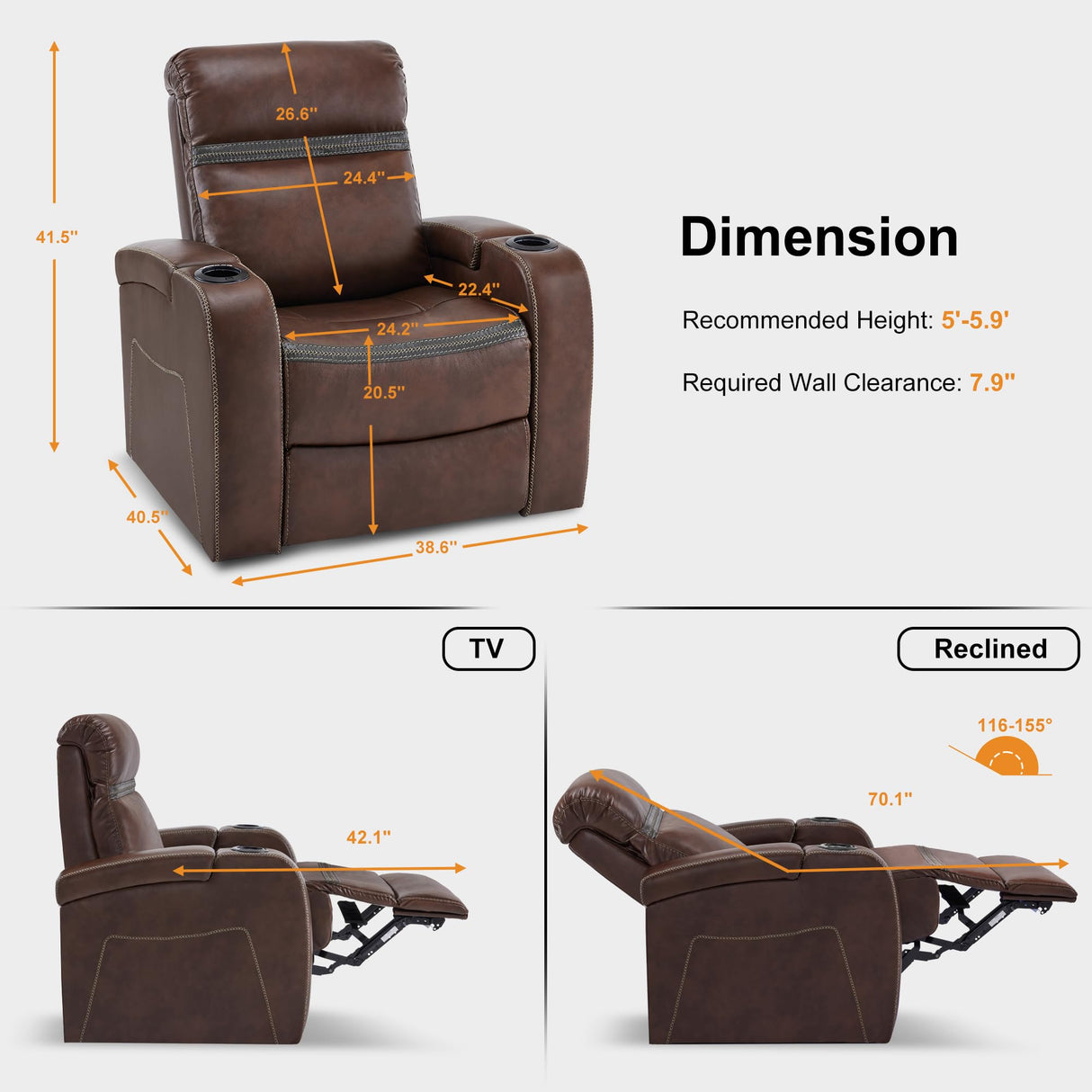 Power Recliner Chair with Adjustable Headrest, Home Theater Seating