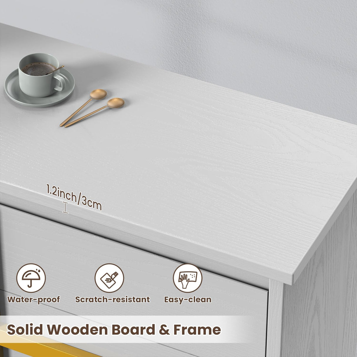 White Dresser for Bedroom, Wood Dresser, 6 Drawer Dresser with Gold Handle, Modern