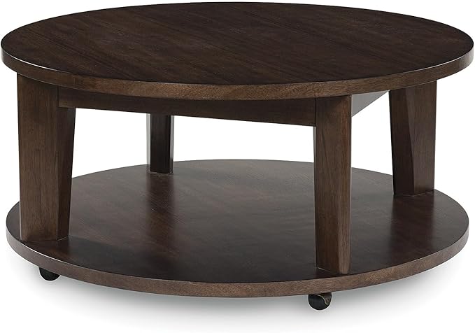 Korestone 2 Contemporary Coffee Table with Pedestal Base, Dark Brown