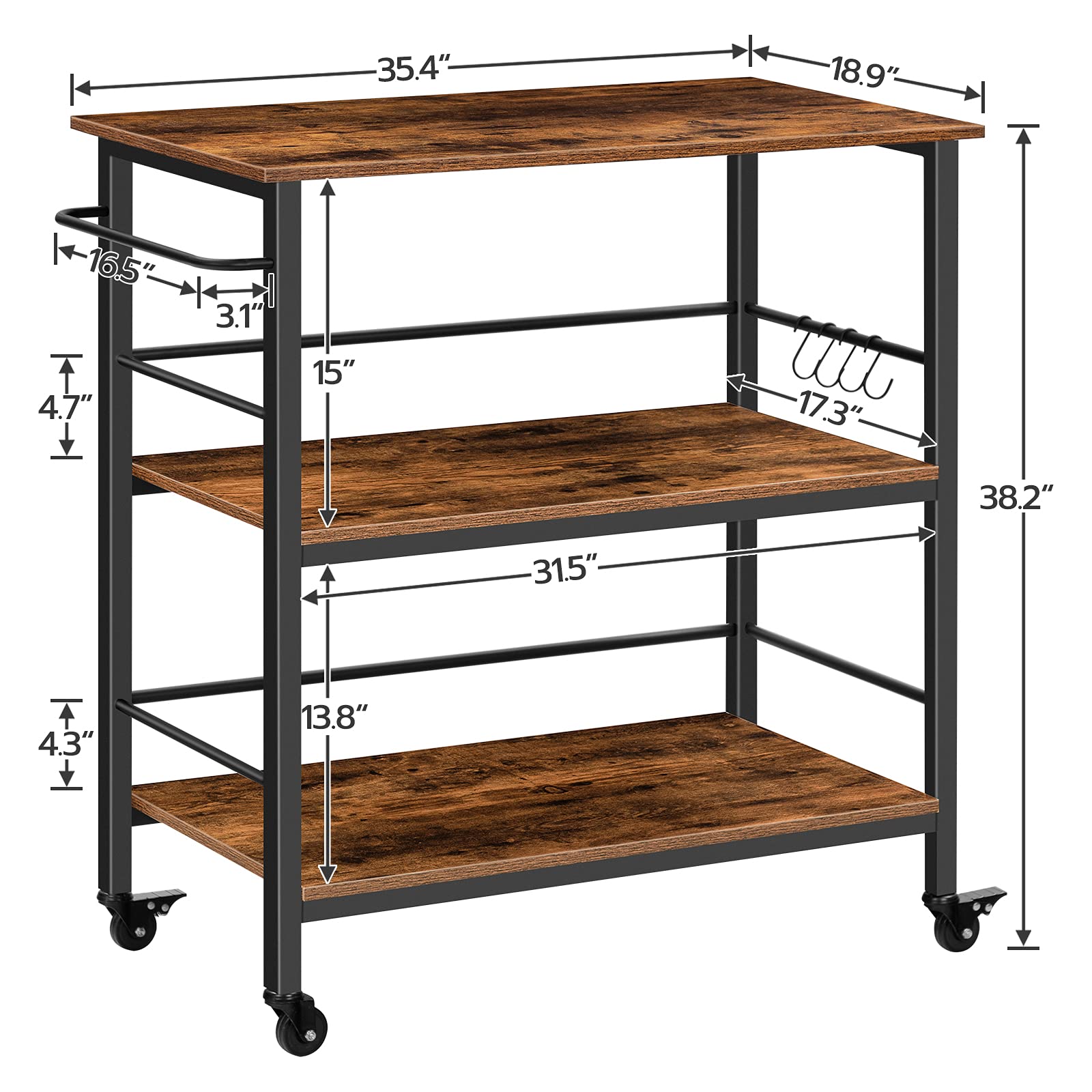 Kitchen Island with Storage,Industrial Kitchen Counter with Hooks and Side Enclosures