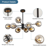 8-Light Sputnik Black Chandelier with Globe Glass Black and Gold Pendant Lights Bubble