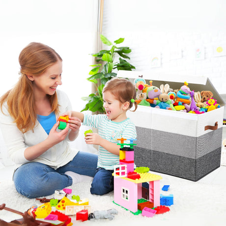 Large Toy Box with Divider, Sturdy Toy Storage Chest Organizer Bin Basket