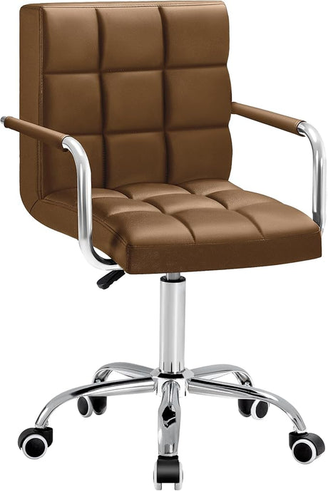 Mid-Back Office Task Chair Ribbed PU Leather Executive Modern Adjustable Home Desk Retro Comfortable