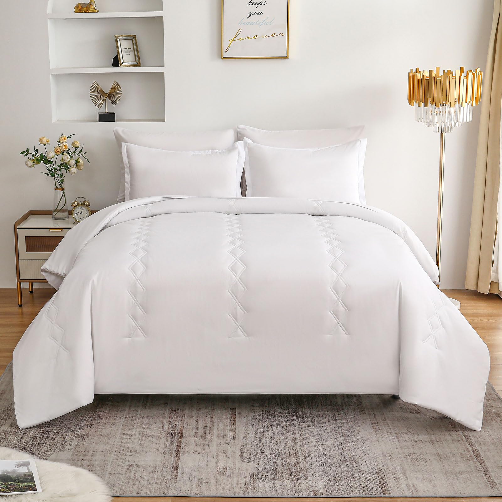 King Comforter Set 7 Pieces,White Ultra Soft Bedding Comforter Sets