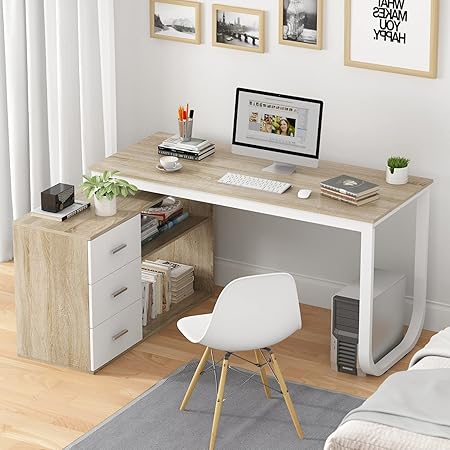 Home Office Computer Desk Corner Desk with 3 Drawers and 2 Shelves