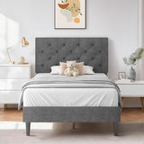 King Size Bed Frame and Headboard, Upholstered Bed Frame King Linen Fabric