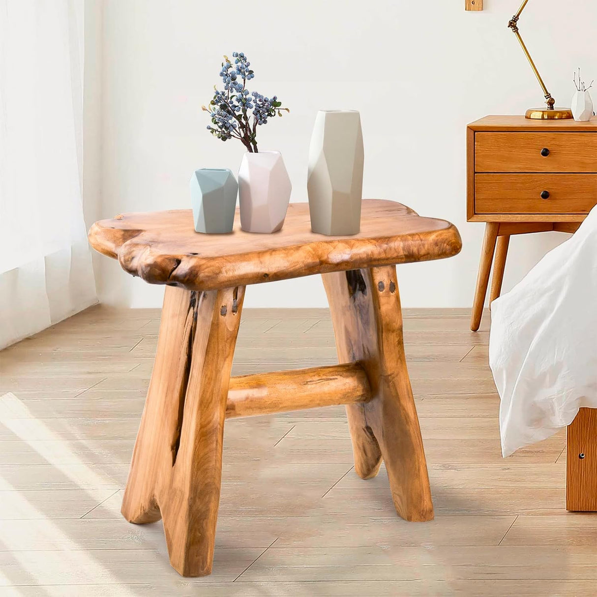 Mushroom Side Table, 18.9 inch Tall Live Edge Wood Stool