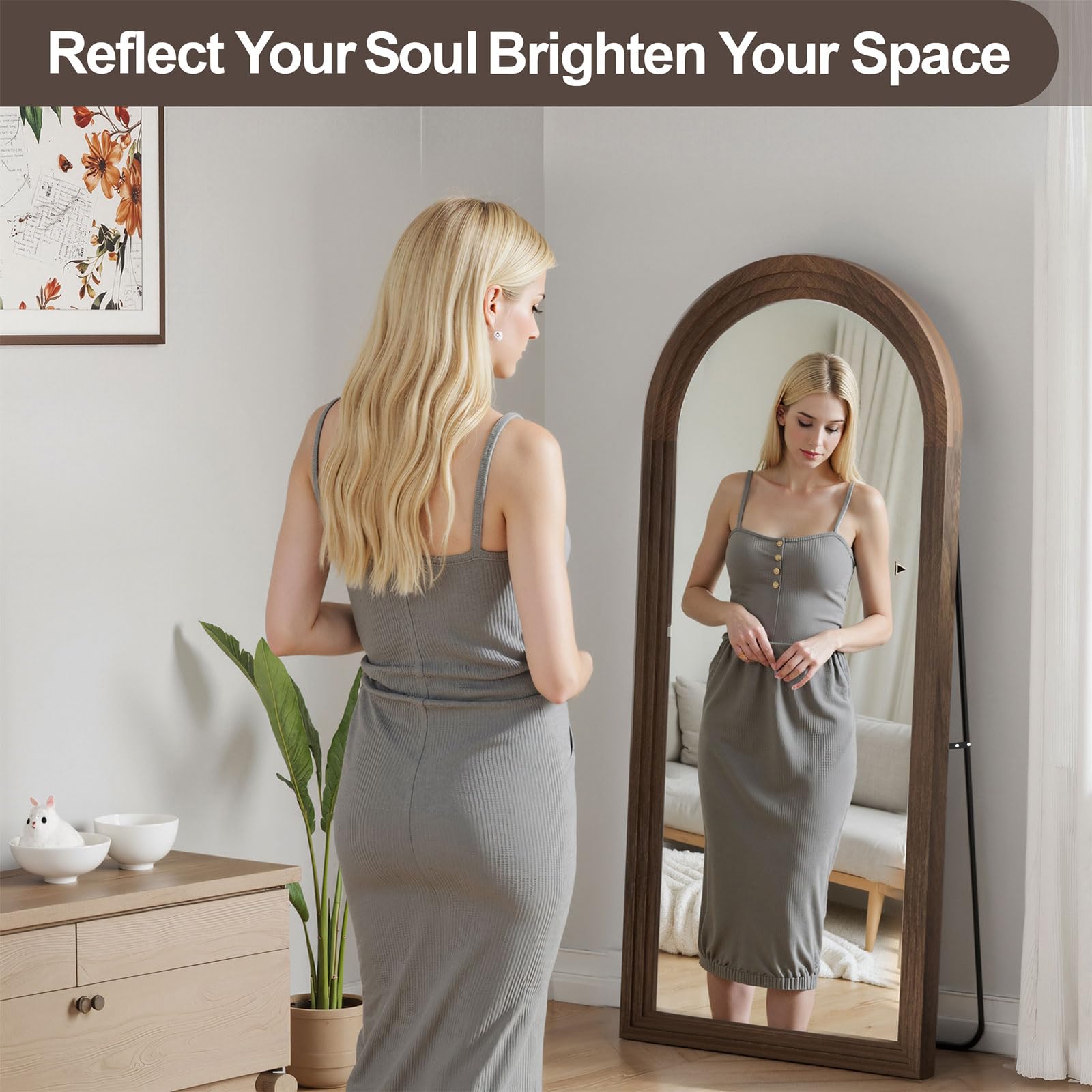 Arched Full Length Mirror with Solid Wood Frame 55x24