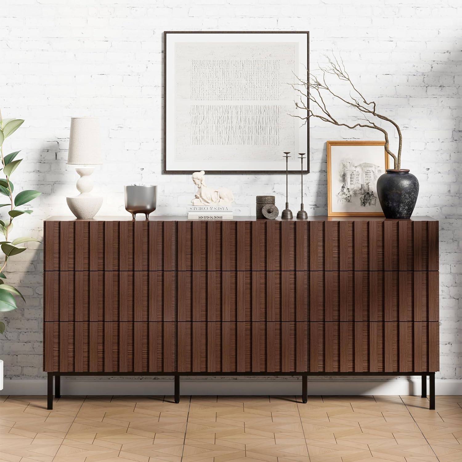 Mid Century Modern Dresser,Dark Wood Dresser for Bedroom