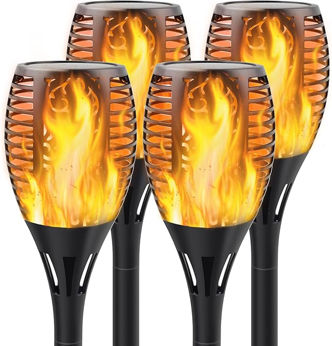 Solar Torch Lights with Flickering Flame, Fire Effect Garden Light, Auto On/Off Dust to Dawn