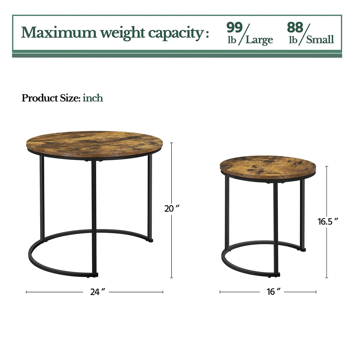 Industrial Round Nesting Coffee Table Set of 2, Circle Coffee Table Nested Sets Sturdy