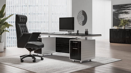 Furniture Modern Kennedy Executive Desk with Silver Accents and Filing Storage