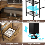 SkyMirror Computer Desk L Shaped 66" with LED Lights and Power Outlets, Reversible Gaming Desk with Monitor Stand and Printer Storage Shelves, Home Office Desk with USB and File Drawer (Vintage Brown)