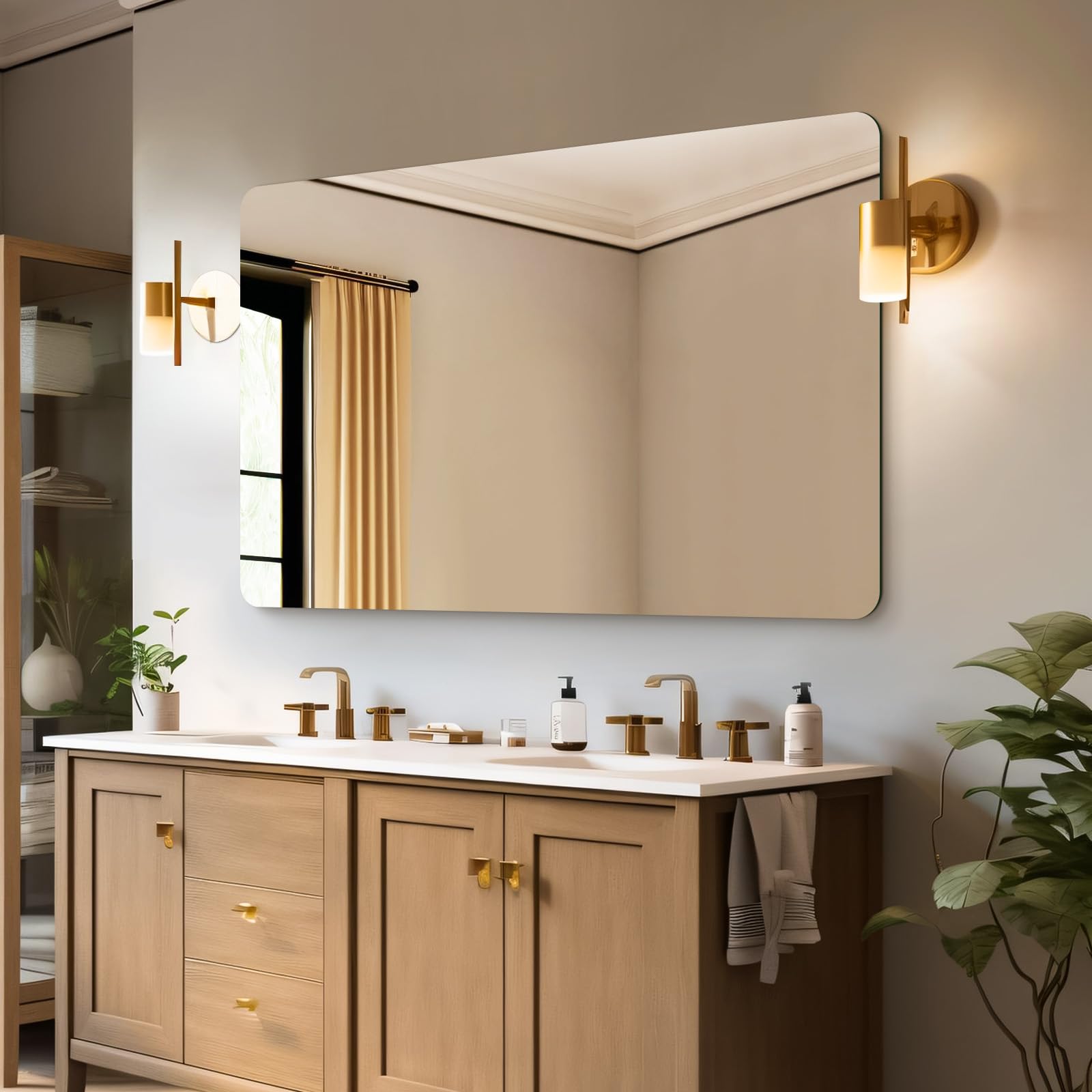 Frameless Bathroom Mirror, Rounded Corner Bathroom Vanity Mirror