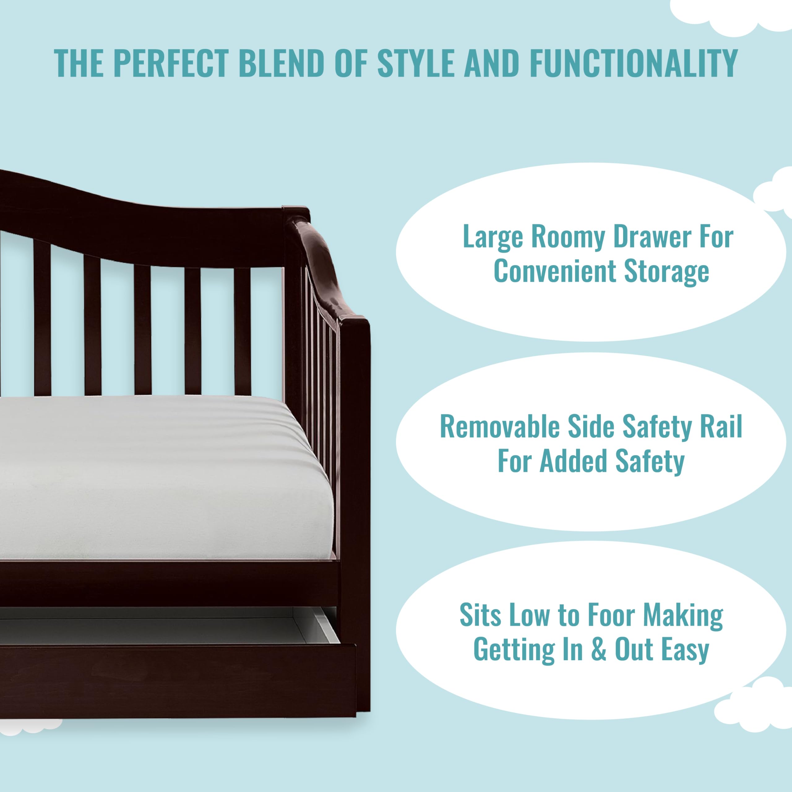 Toddler Day Bed with Storage Drawer in Espresso, Greenguard Gold Certified,