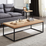 Natural Oak Coffee Table for Living Room, 47" Modern Industrial Rectangular Wood