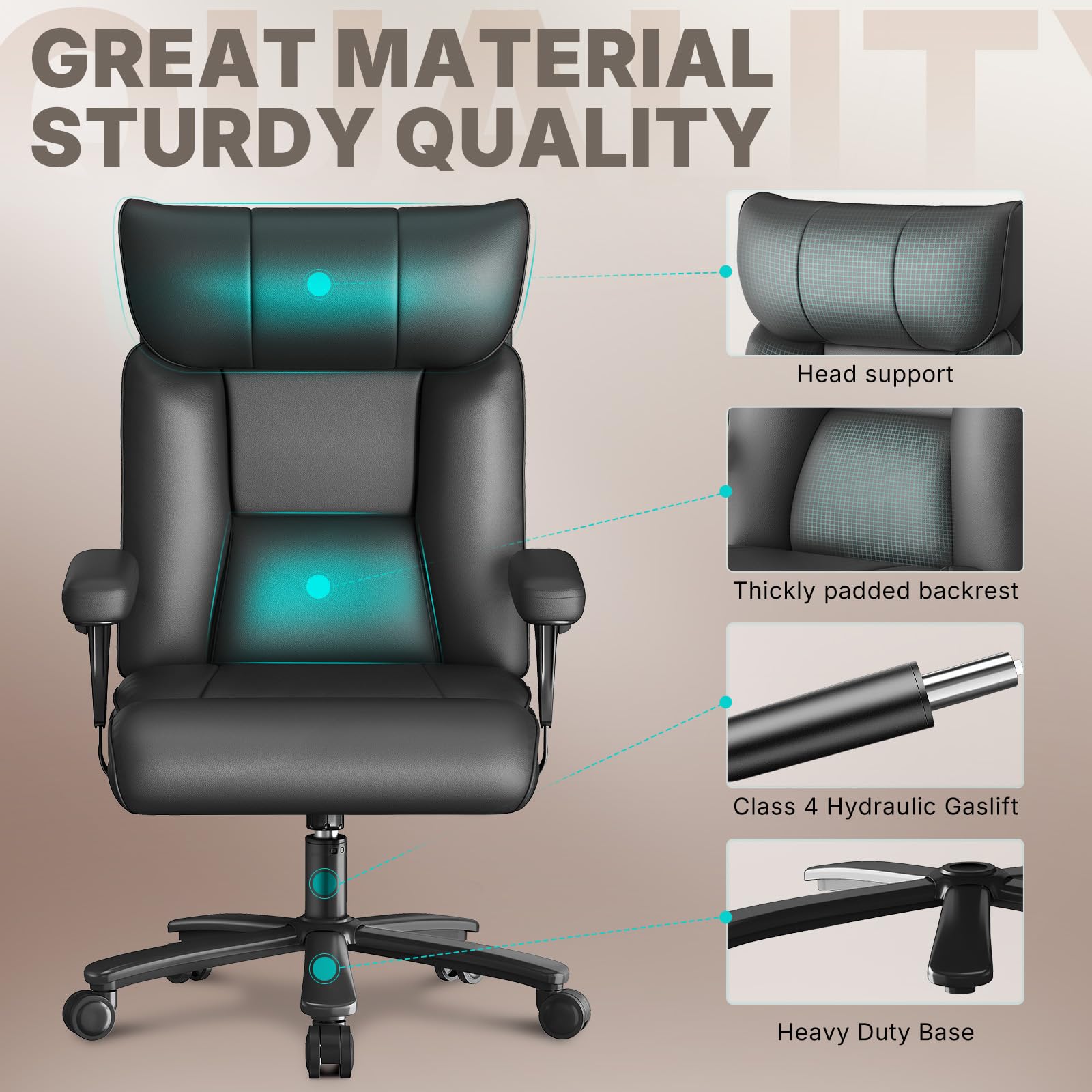 Ergonomic Big and Tall Office Chair - 750lbs Capacity High Back Executive Chair