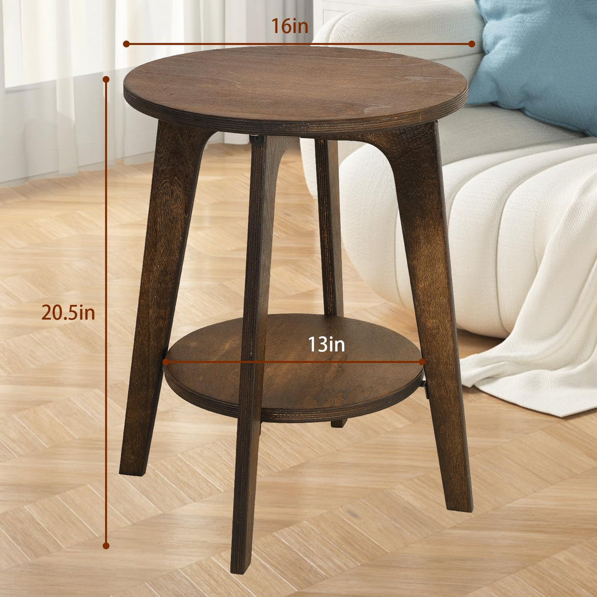 Round End Table Small Farmhouse Accent Side Table with Storage Shelf