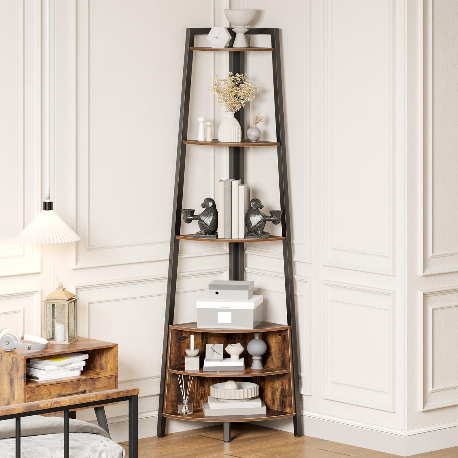 6-Tier Corner Shelf, 67 Inch Tall Corner Shelf Stand, Industrial Ladder Corner Bookshelf,