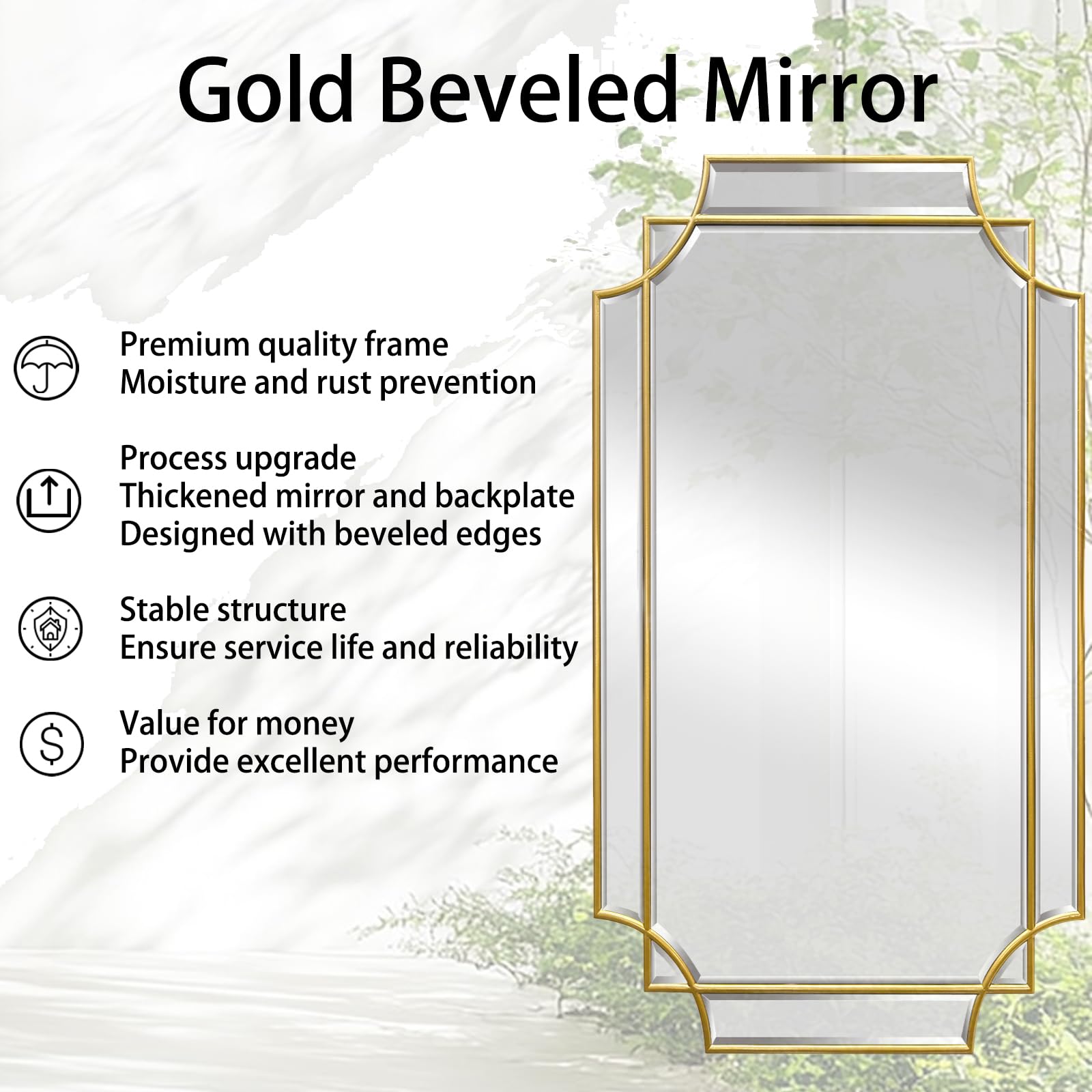 Gold Full Length Mirror 59x30 - Rectangle Beveled Wall Mirror