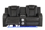 Loveseat with Bluetooth Speakers, Faux Leather, USB Charging, Gray