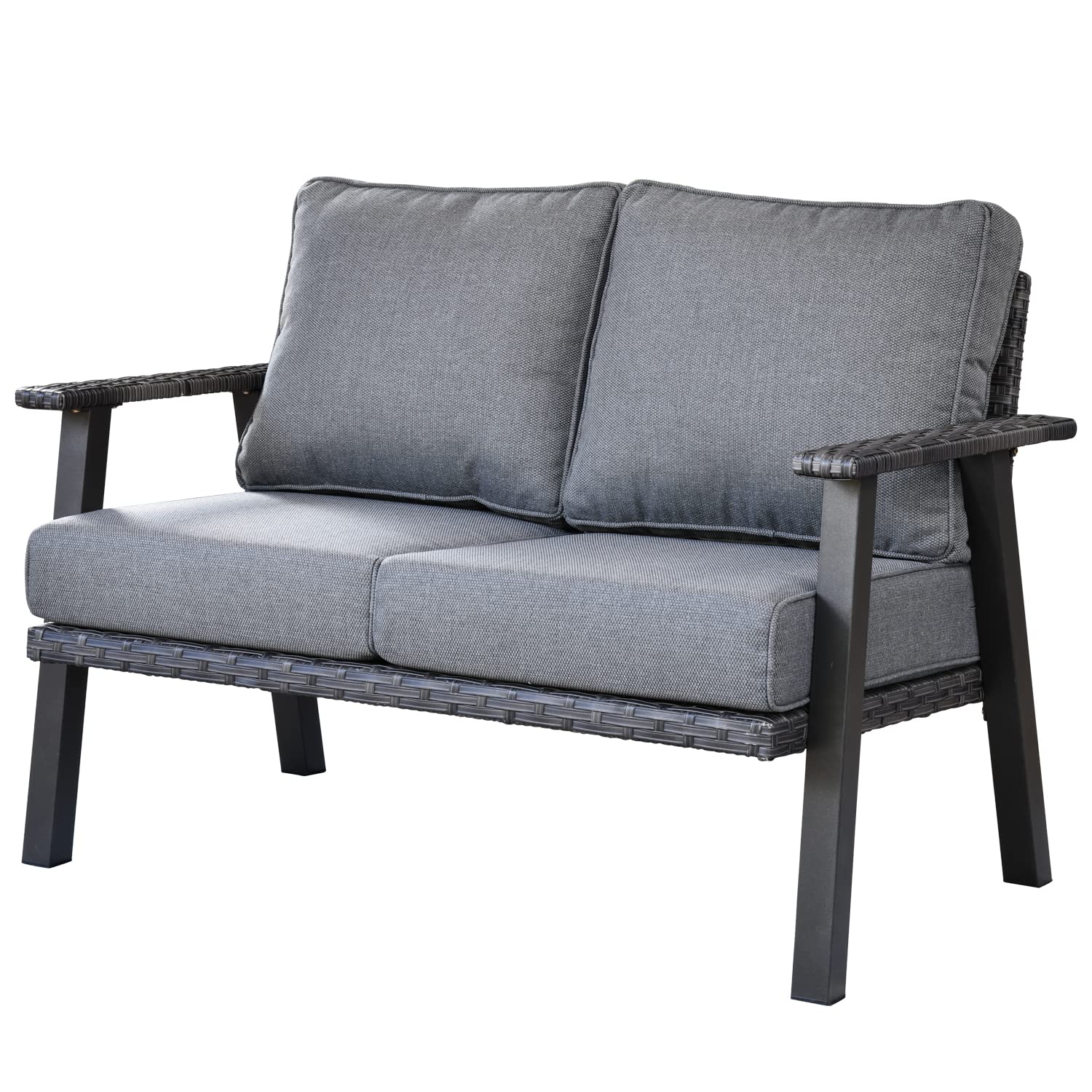 Patio Furniture Loveseat 2-Seats Sofa Outdoor Wicker Rattan All Weather High Back