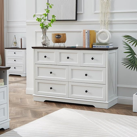 7 Drawer Dresser, Farmhouse Dresser Chest of Drawer for Bedroom