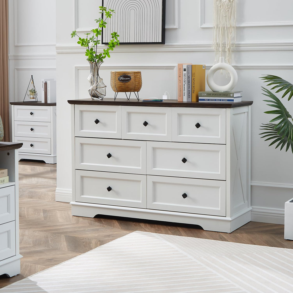 7 Drawer Dresser, Farmhouse Dresser Chest of Drawer for Bedroom