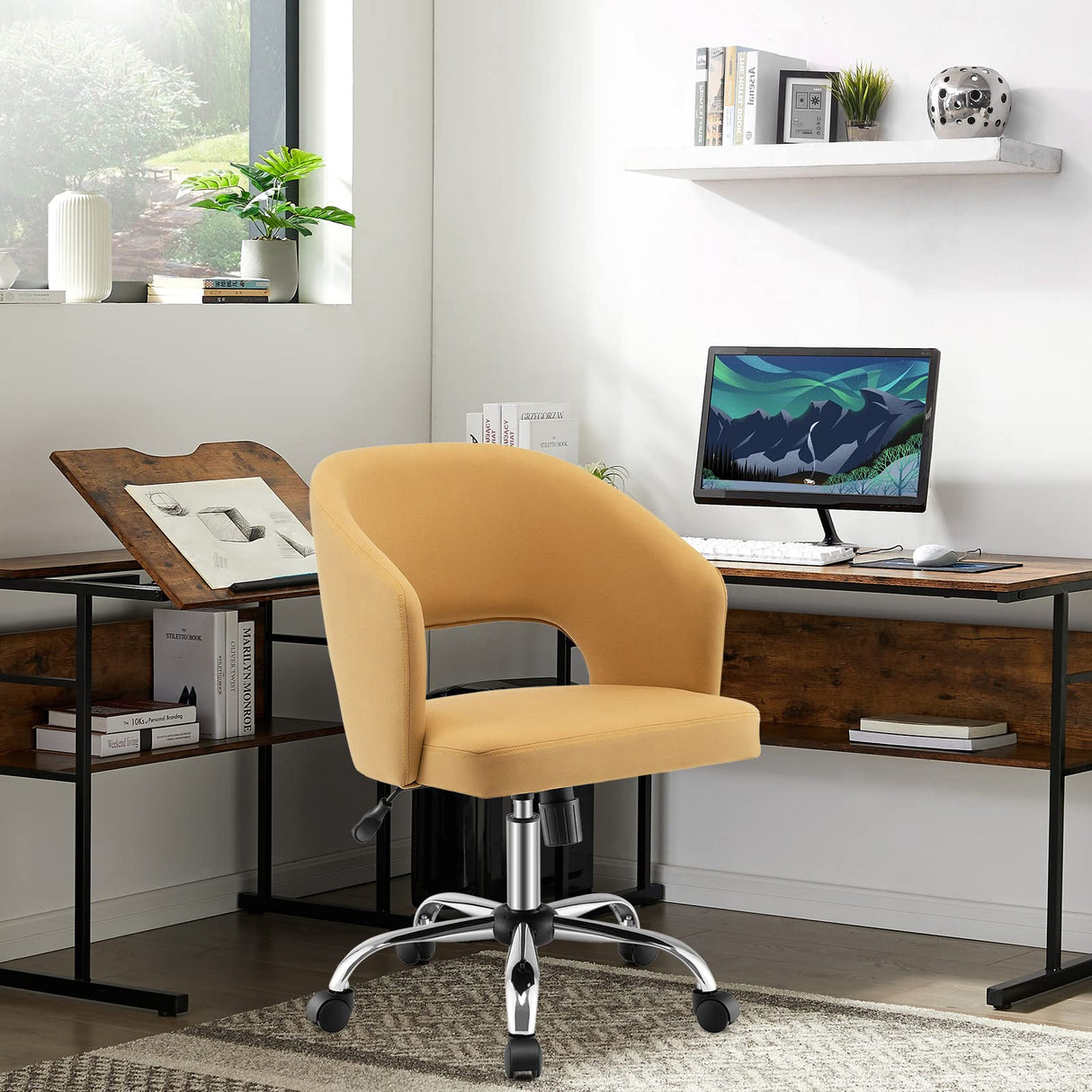 Height Adjustable Upholstered Office Chair with Hollow Back Design