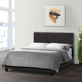 Arty Black Brown Faux Leather Queen Bed with Line Stitch Tufting