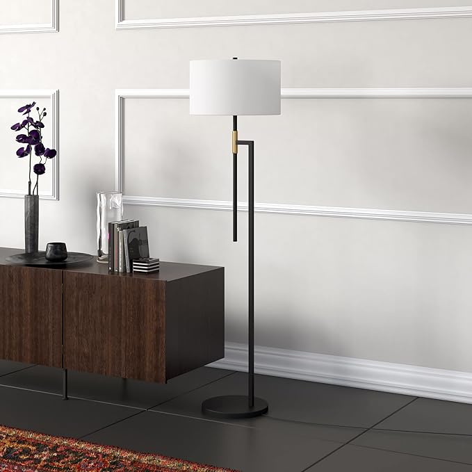 25" Tall Table Lamp with Fabric Shade in Matte Black/Brass