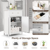 White Bathroom Cabinet, Freestanding Wooden Storage Cabinet w/Large Drawer & Cabinet,